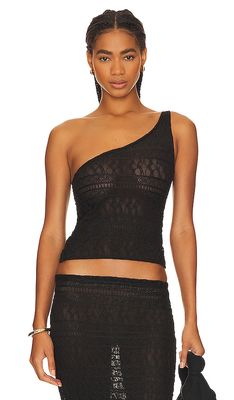 BUCI Lace One Shoulder Top in Black