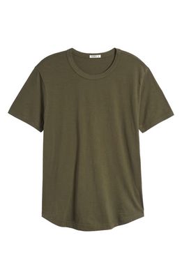 BUCK MASON Curve Hem Cotton Slub T-Shirt in Dark Olive