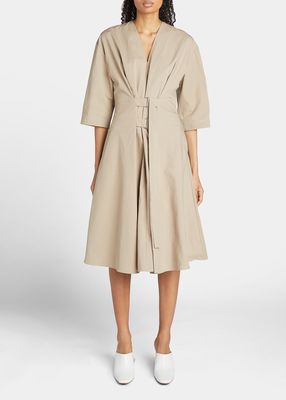 Buckle Cotton Midi Dress