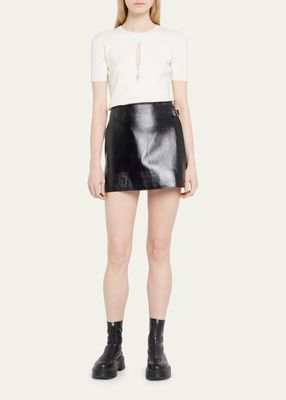 Buckle Leather Mini Skirt