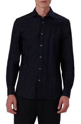Bugatchi Axel Classic Fit Tonal Plaid Print Cotton Button-Up Shirt in Black