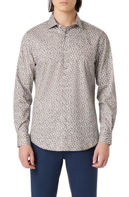 Bugatchi Axel Leaf Print Stretch Button-Up Shirt in Copper