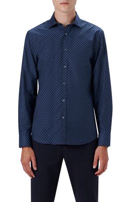 Bugatchi Axel Shaped Fit Check Button-Up Shirt in Navy