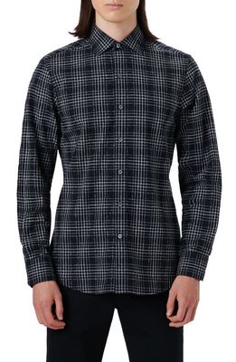 Bugatchi Axel Shaped Fit Check Print Button-Up Shirt in Black