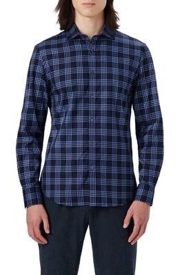 Bugatchi Axel Shaped Fit Check Stretch Button-Up Shirt in Navy