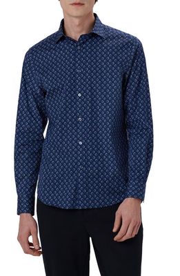 Bugatchi Axel Shaped Fit Geometric Print Stretch Cotton Button-Up Shirt in Navy