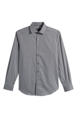 Bugatchi Axel Shaped Fit Geometric Print Stretch Cotton Button-Up Shirt in Zinc