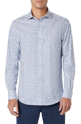 Bugatchi Axel Shaped Fit Tile Print Stretch Cotton Button-Up Shirt in Classic Blue