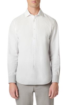 Bugatchi Axel Shaped Fit Woven Seersucker Cotton Button-Up Shirt in Platinum