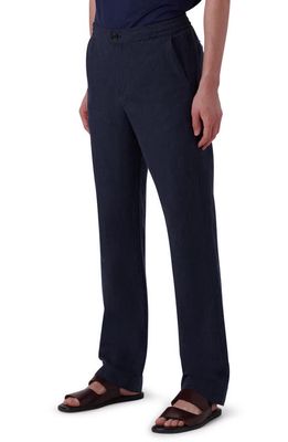 Bugatchi Button Front Linen Pants in Navy