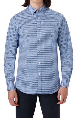 Bugatchi Classic Fit Abstract Print Stretch Cotton Button-Up Shirt in Cobalt