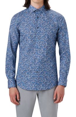 Bugatchi Classic Fit Abstract Print Stretch Cotton Button-Up Shirt in Night Blue
