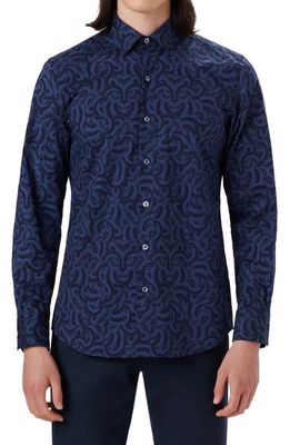 Bugatchi Classic Fit Abstract Stretch Cotton Button-Up Shirt in Navy