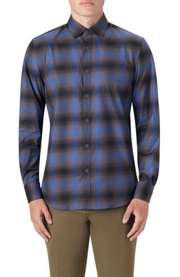 Bugatchi Classic Fit Check Stretch Cotton Button-Up Shirt in Mocha