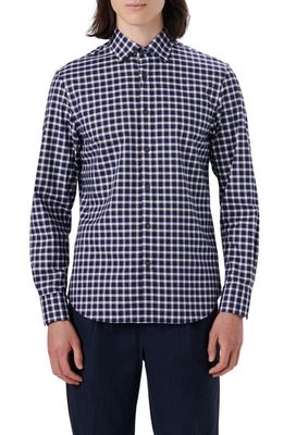 Bugatchi Classic Fit Check Stretch Cotton Button-Up Shirt in Navy