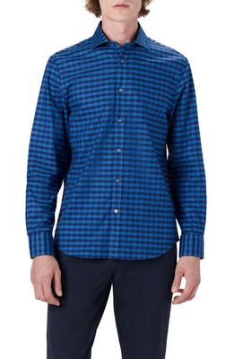 Bugatchi Classic Fit Check Stretch Cotton Button-Up Shirt in Night Blue