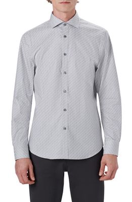 Bugatchi Classic Fit Check Stretch Cotton Button-Up Shirt in Platinum