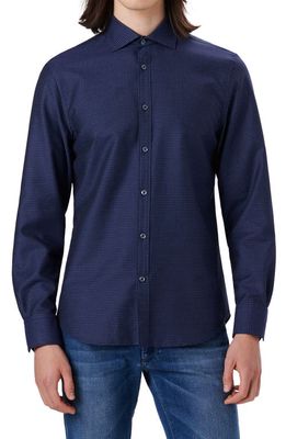 Bugatchi Classic Fit Dot Print Woven Button-Up Shirt in Navy