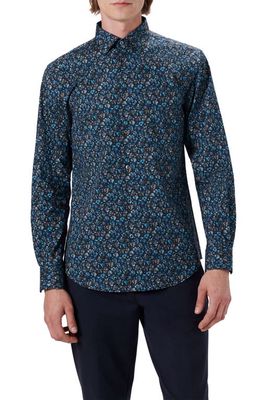 Bugatchi Classic Fit Floral Print Stretch Cotton Button-Up Shirt in Midnight