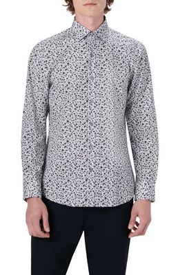 Bugatchi Classic Fit Floral Print Stretch Cotton Button-Up Shirt in Platinum
