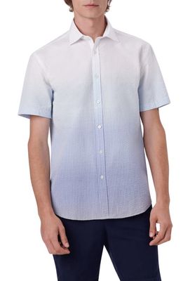 Bugatchi Classic Fit Ombré Cotton Short Sleeve Button-Up Shirt in Azure