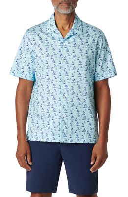 Bugatchi Cole Palm Tree Print Short Sleeve Button-Up Camp Shirt in Aqua