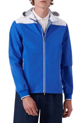 Bugatchi Colorblock Hooded Windbreaker Jacket in Classic Blue