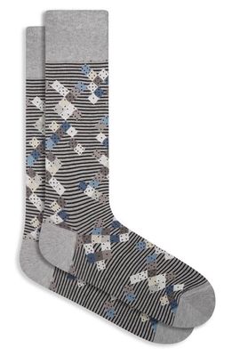 Bugatchi Dice Stripe Dress Socks in Cement