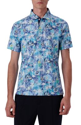 Bugatchi Digital Print Cotton Polo Shirt in Turquoise