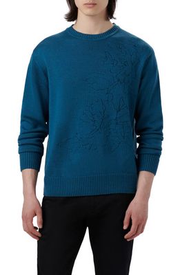 Bugatchi Embroidered Merino Wool Crewneck Sweater in Cobalt