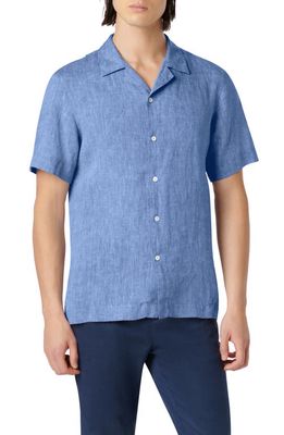 Bugatchi Jackson Shaped Fit Linen Button-Up Camp Shirt in Classic Blue