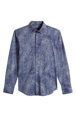 Bugatchi James OoohCotton Leaf Print Button-Up Shirt in Indigo