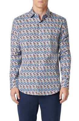 Bugatchi Julian Chain Link Print Stretch Button-Up Shirt in Caramel