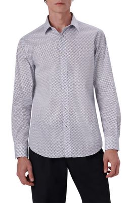 Bugatchi Julian Classic Fit Geometric Print Stretch Cotton Button-Up Shirt in Platinum