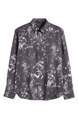 Bugatchi Julian Floral Print Button-Up Shirt in Anthracite