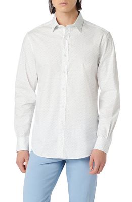 Bugatchi Julian Geometric Print Stretch Button-Up Shirt in White