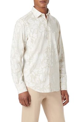 Bugatchi Julian Leaf Print Button-Up Shirt in Sand