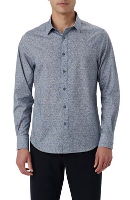 Bugatchi Julian Shaped Fit Cave Art Print Stretch Cotton Button-Up Shirt in Dusty-Blue