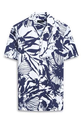 Bugatchi Julian Shaped Fit EcoVero Abstract Floral Print Camp Shirt in Navy