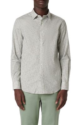 Bugatchi Julian Shaped Fit Geometric Print Stretch Button-Up Shirt in Khaki