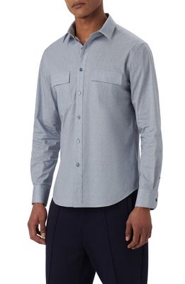 Bugatchi Julian Shaped Fit Heather Stretch Cotton Button-Up Shirt in Dusty-Blue