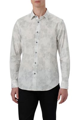 Bugatchi Julian Shaped Fit Leaf Print Stretch Cotton Button-Up Shirt in Chalk