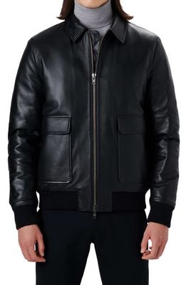 Bugatchi Leather Bomber Jacket in Black