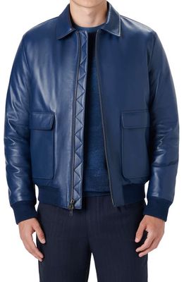 Bugatchi Leather Bomber Jacket in Night Blue