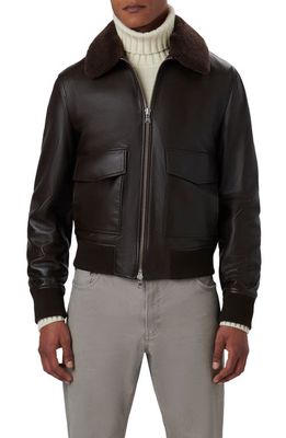 Bugatchi Leather Bomber Jacket with Removable Genuine Shearling Collar in Truffle