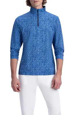 Bugatchi Men's OoohCotton Print Stretch Half Zip Pullover in Classic Blue