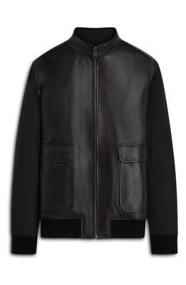 Bugatchi Men's Reversible Leather Bomber Jacket in Black