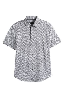 Bugatchi Miles OoohCotton Abstract Print Short Sleeve Stretch Button-Up Shirt in Chalk