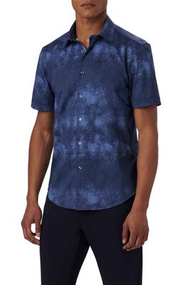 Bugatchi Miles OoohCotton Airbrush Print Short Sleeve Button-Up Shirt in Navy