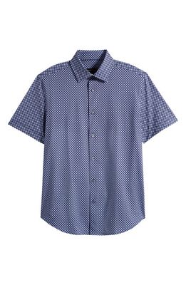 Bugatchi Miles Ooohcotton Dot Geo Print Short Sleeve Button-Up Shirt in Navy